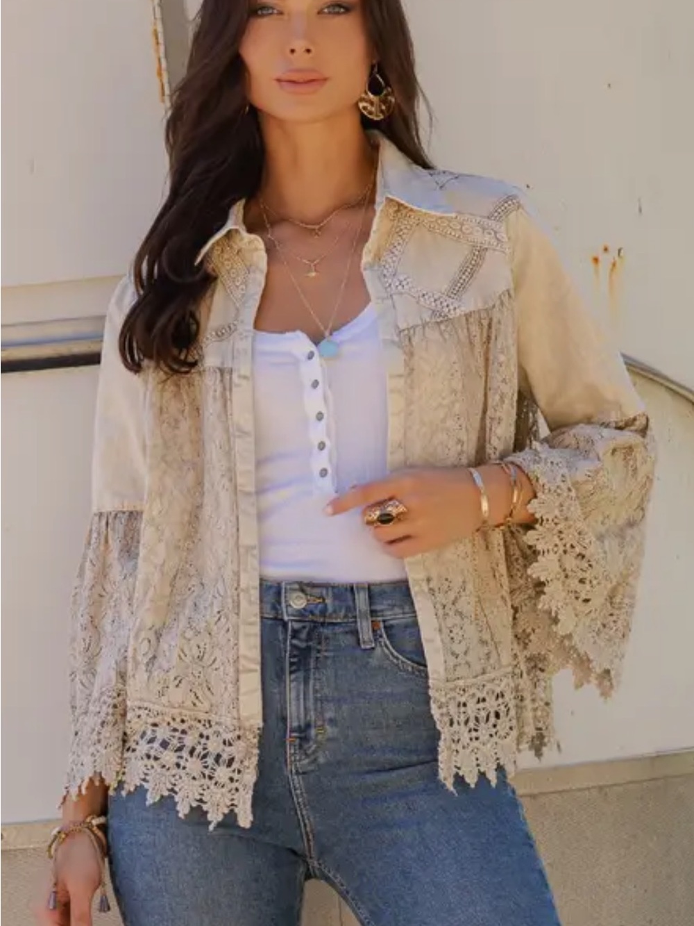 Young Threads Lace-Trim Boho Jacket